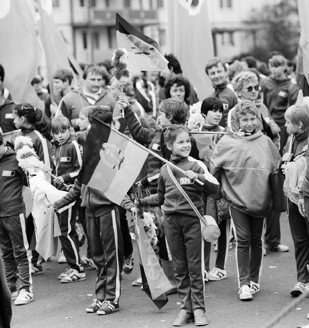 Berlin: Athletes of the sports club TSC (Berliner Turn- und Sportclub)Berlin will meet with flags and other winged elements for the 1st May Demonstration in Berlin, the former capital of the GDR, German Democratic Republic
