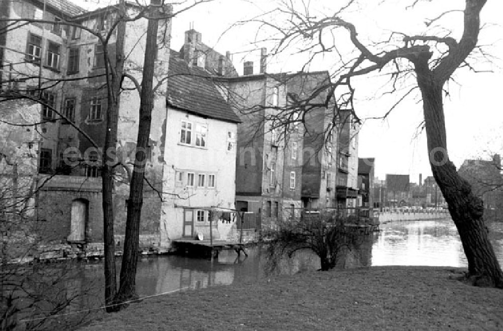 GDR picture archive: Erfurt - Blick über den Fluss Gera auf Altbauten.