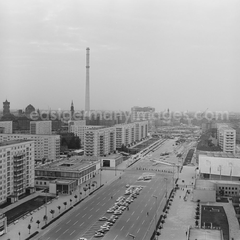 GDR picture archive: Berlin - Mitte - View of the Karl-Marx-Allee to the establishment of the television tower in Berlin - Mitte