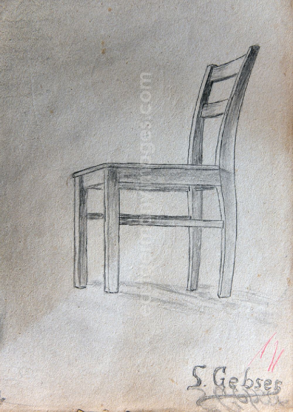GDR photo archive: Halberstadt - VG picture free work: pencil drawing chair by the artist Siegfried Gebser in Halberstadt in the state Saxony-Anhalt on the territory of the former GDR, German Democratic Republic
