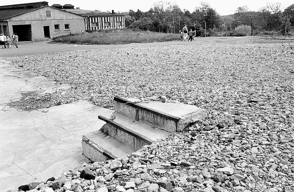 GDR photo archive: Buchenwald - Remains of stairs on the gravel area of a former camp barracks at the National Memorial and Site of the former KL concentration camp in Buchenwald in Thuringia on the territory of the former GDR, German Democratic Republic