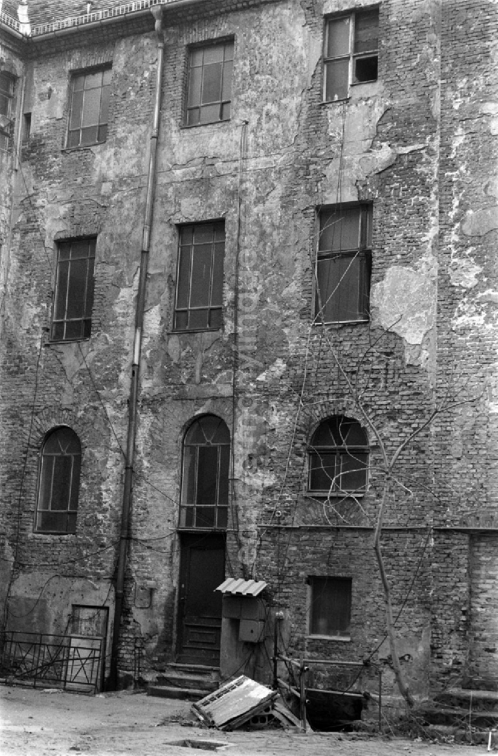 GDR photo archive: Berlin - View of the backyard of a ruinous old building in Berlin - Mitte, the former capital of the GDR, German Democratic Republic