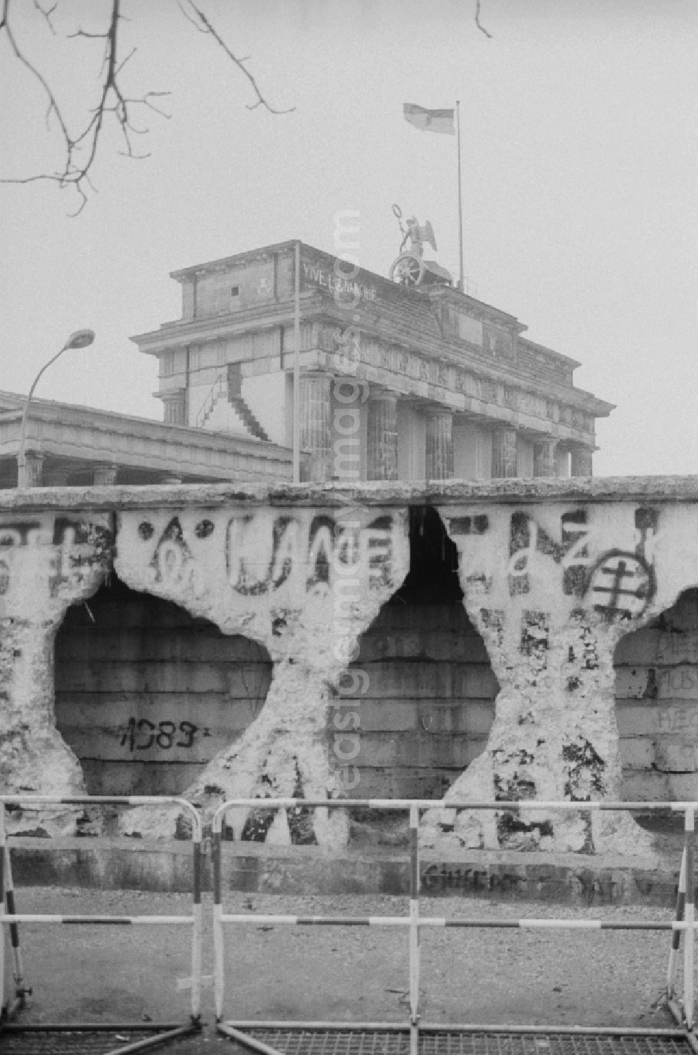 Berlin: Resolved concrete segments on the anti-tank ditch of the Berlin Wall at the Brandenburg Gate in Berlin-Mitte