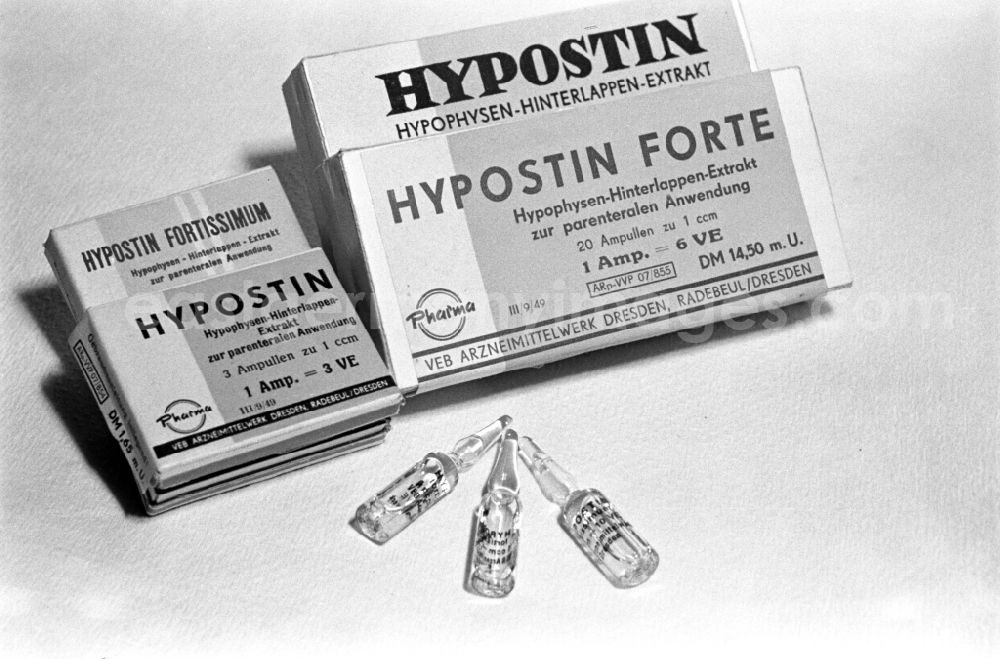 Stolpen: Pig-derived labor-inducing drug Hypostine - Posterior Pituitary Extract in Stolpen, Saxony in the area of the former GDR, German Democratic Republic