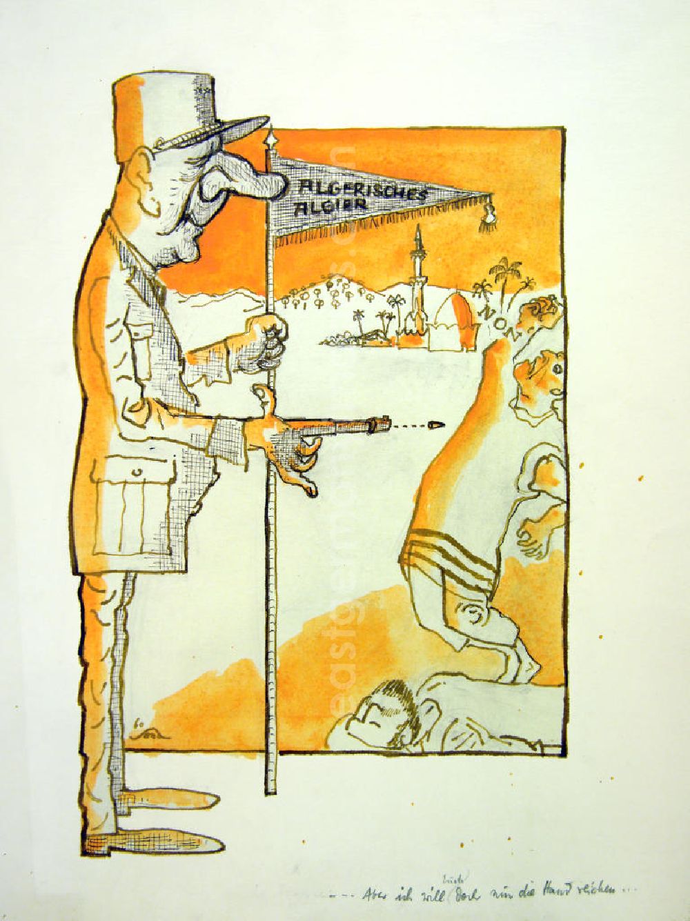 Berlin: Zeichnung von Herbert Sandberg Algerisches Algier aus dem Jahr 1960, 25,5x4