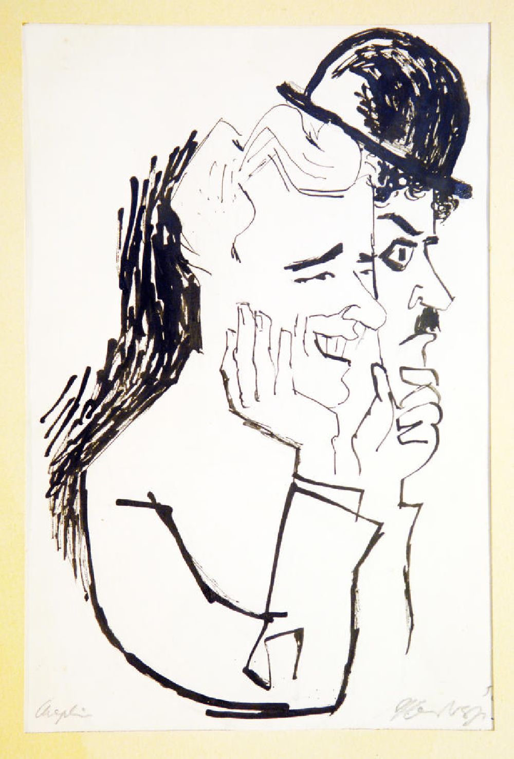 GDR picture archive: Berlin - Zeichnung von Herbert Sandberg Chaplin aus dem Jahr 1956, 18,4x28,