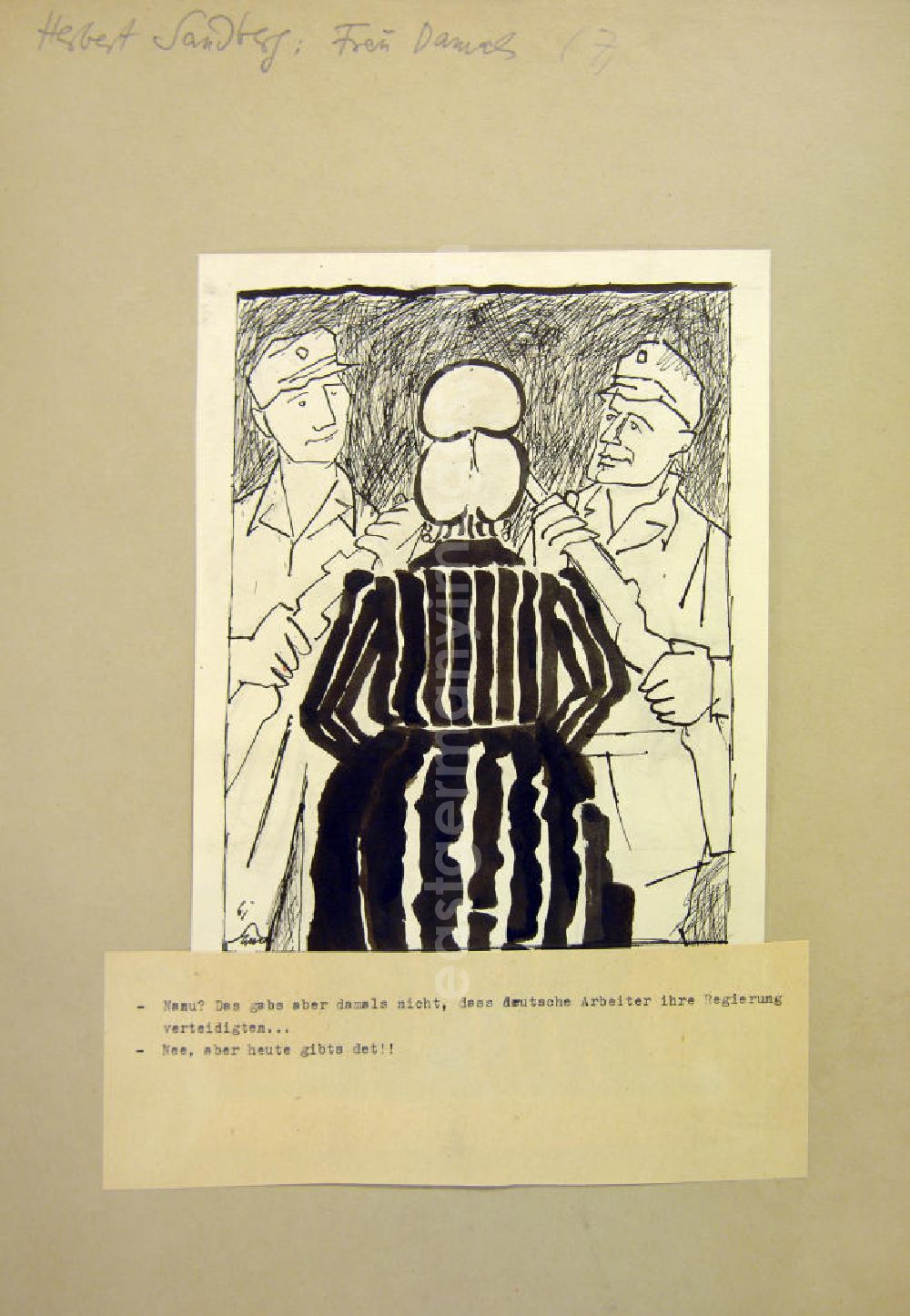 GDR picture archive: Berlin - Zeichnung von Herbert Sandberg Frau Damals (7.) aus dem Jahr 1961, 17,0x20,