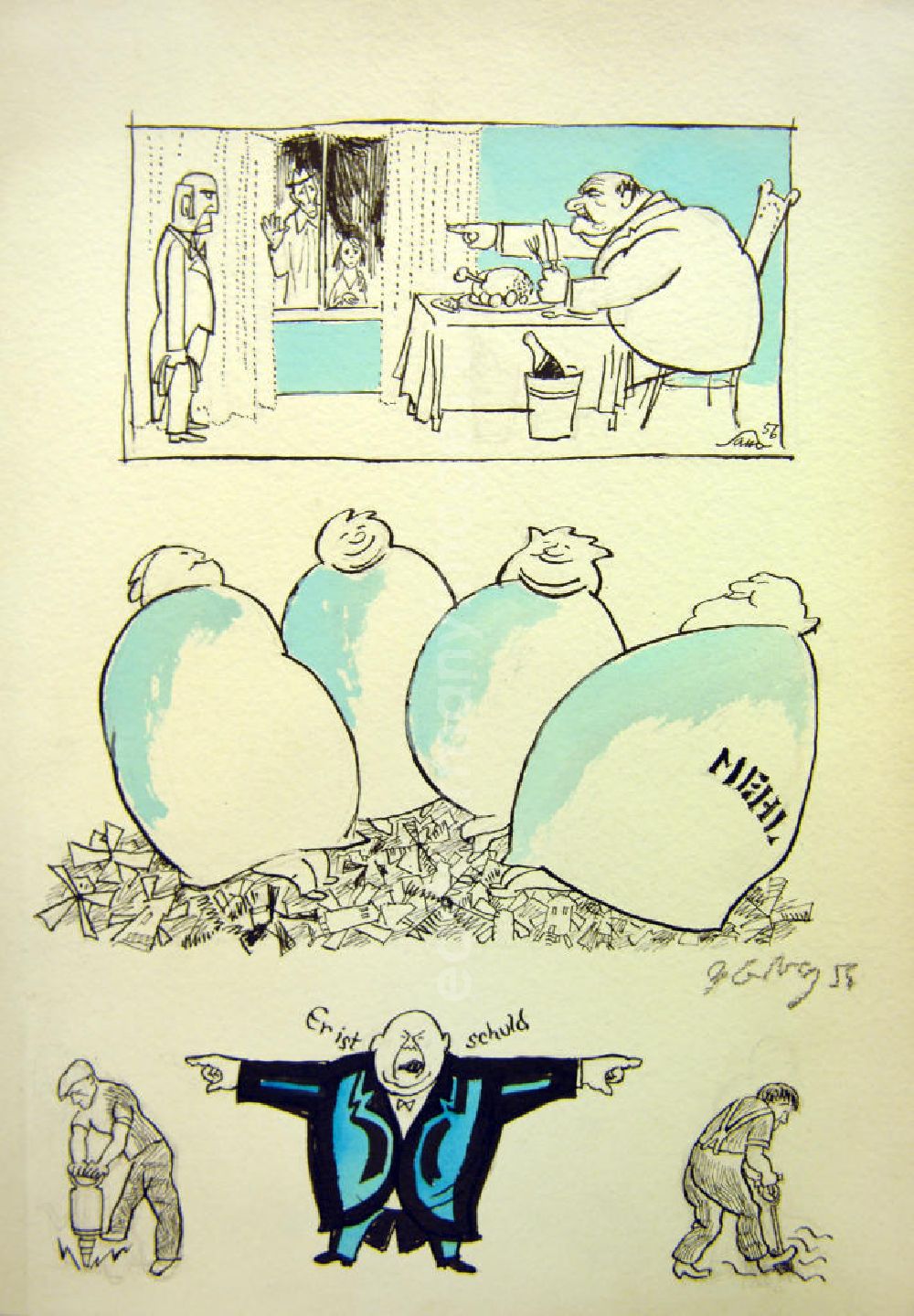 GDR image archive: Berlin - Zeichnung von Herbert Sandberg Er ist schuld aus dem Jahr 1956, 20,0x29,