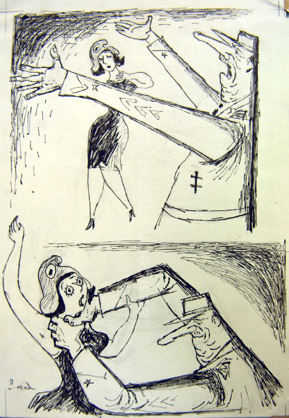 GDR image archive: Berlin - Zeichnung von Herbert Sandberg aus dem Jahr 1958, 21,0x30,