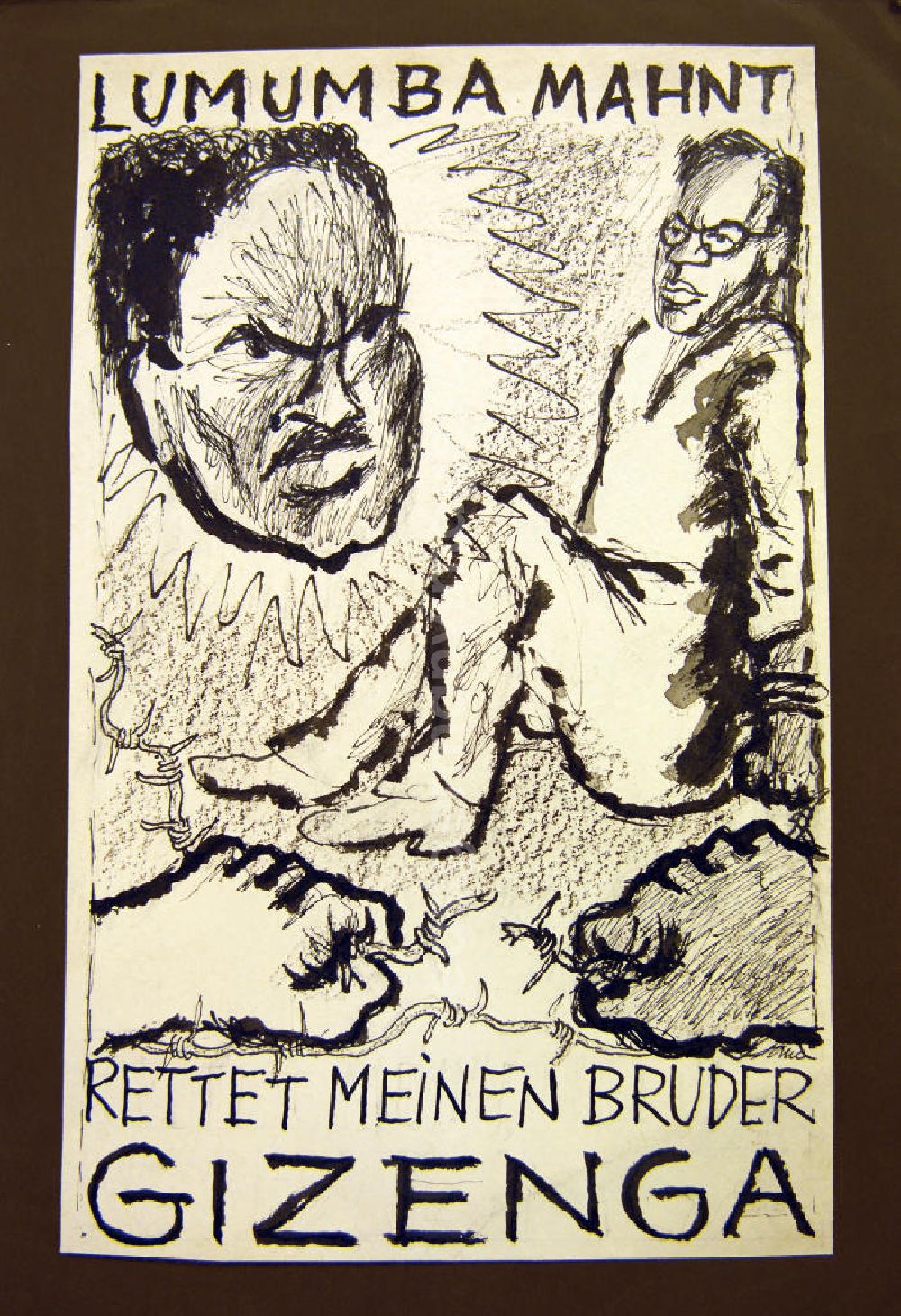 GDR picture archive: Berlin - Zeichnung von Herbert Sandberg Lumumba mahnt: Rettet meinen Bruder Gizenga 20,