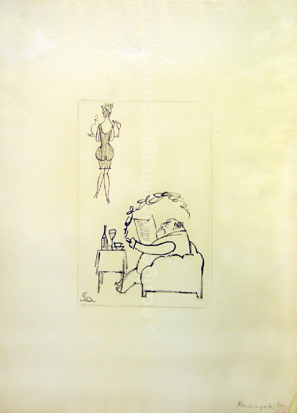 GDR photo archive: Berlin - Zeichnung von Herbert Sandberg Maidimporteur aus dem Jahr 1956, 13,3x2