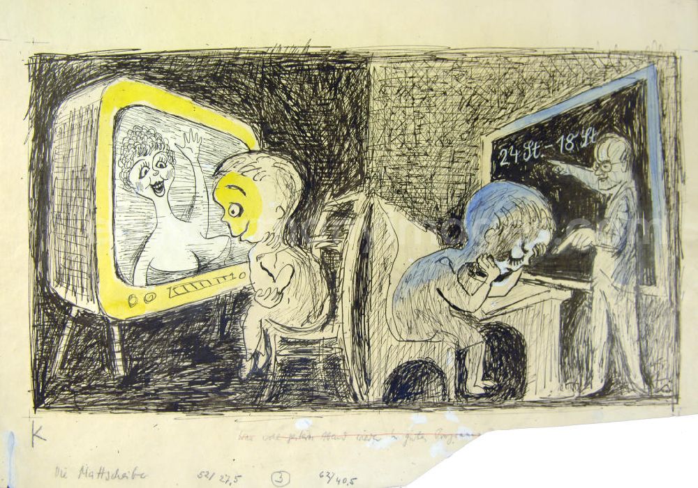Berlin: Zeichnung von Herbert Sandberg Die Mattscheibe aus dem Jahr 1960, 51,0x27,