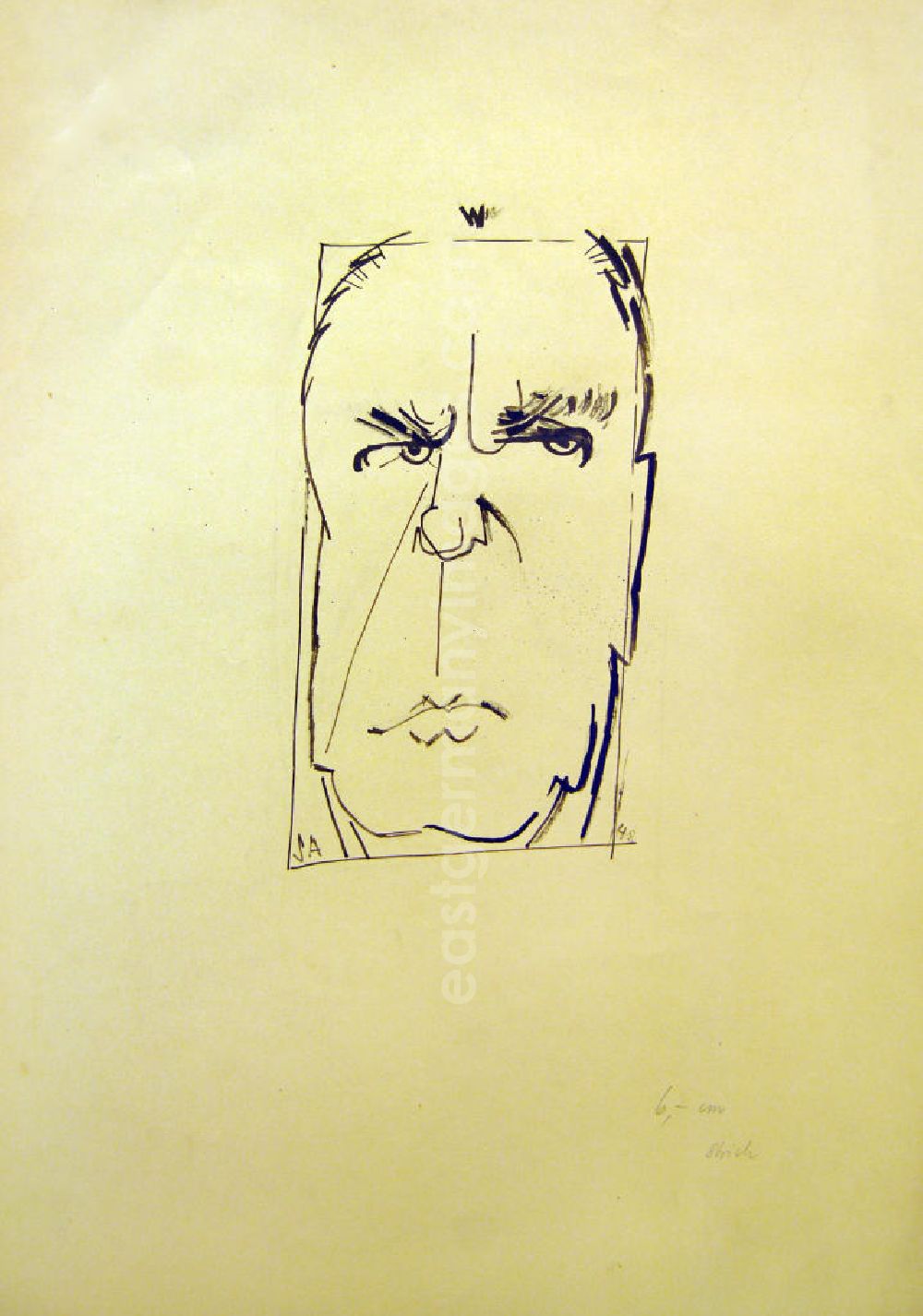 Berlin: Zeichnung von Herbert Sandberg Männergesicht aus dem Jahr 1948, 10,