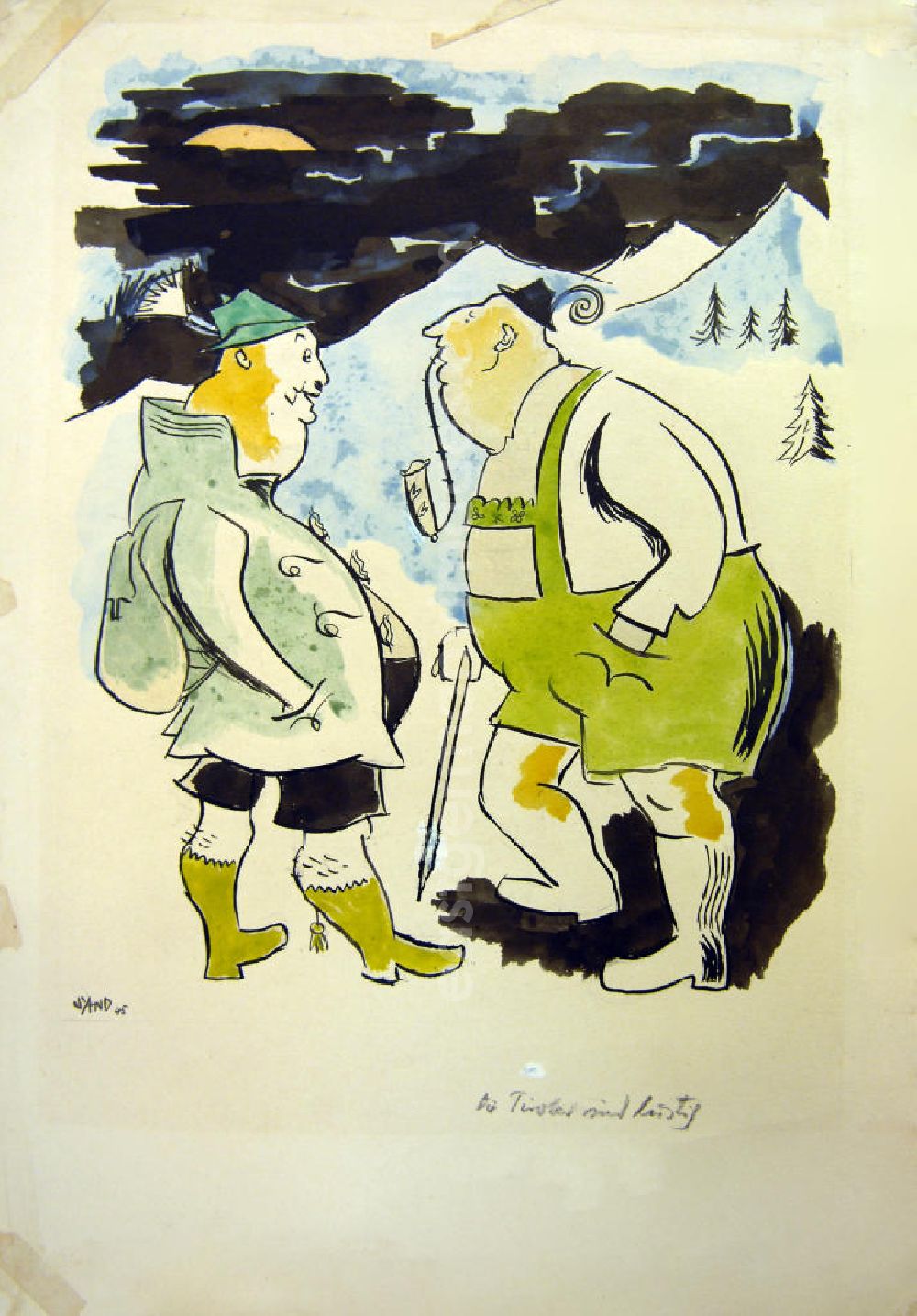GDR picture archive: Berlin - Zeichnung von Herbert Sandberg Die Tiroler sind lustig aus dem Jahr 1945, 21,5x29,