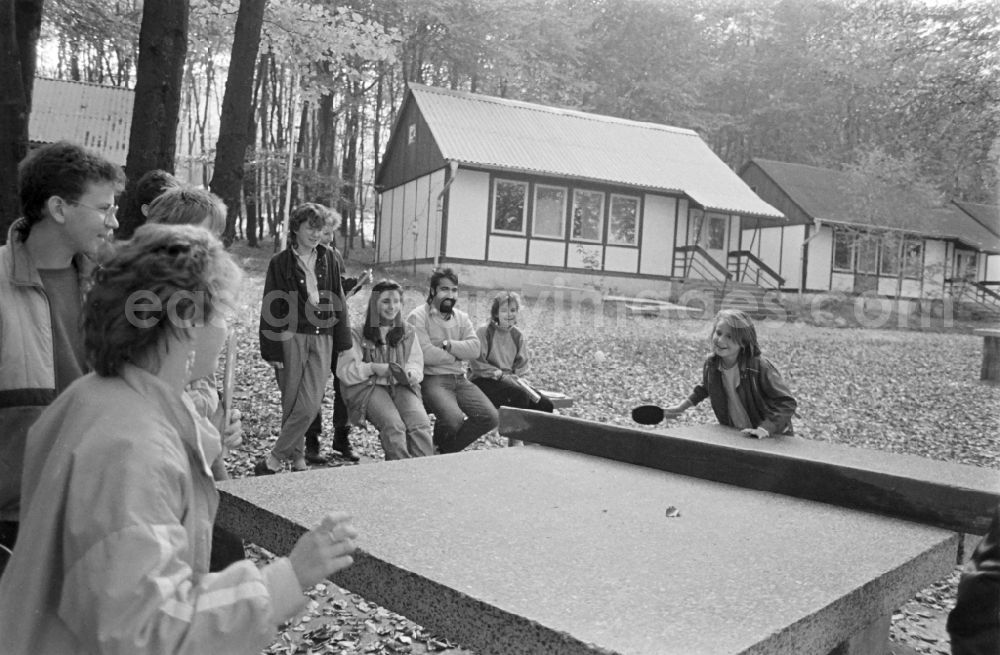 Thale: Children play table tennis at the central pioneer camp Erich Weinert Friedrichsbrunn Pioneer camp Erich Weinert Friedrichsbrunn in the federal state of Saxony-Anhalt in the territory of the former GDR, German Democratic Republic