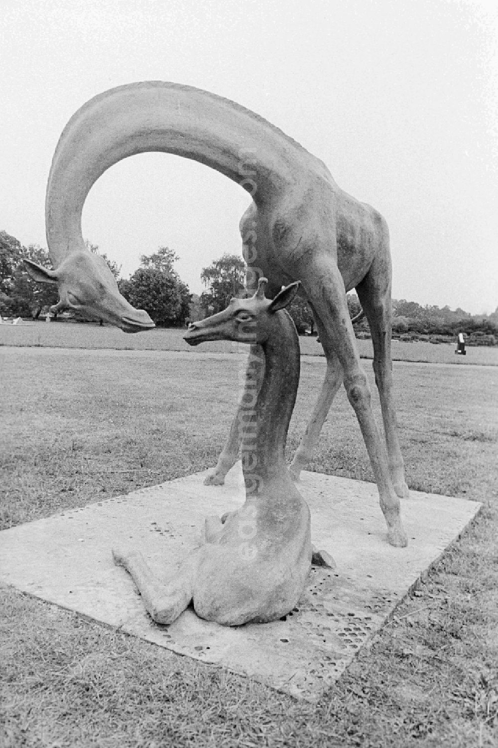 GDR picture archive: Berlin - Two giraffes - plastic of German sculptor Hans-Detlev Henning in the Treptower park in Berlin, the former capital of the GDR, German democratic republic