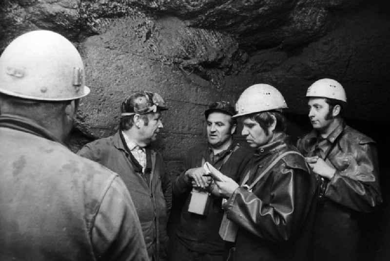 Miners in the tin mining gallery in Altenberg in the federal state of Saxony on the territory of the former GDR, German Democratic Republic
