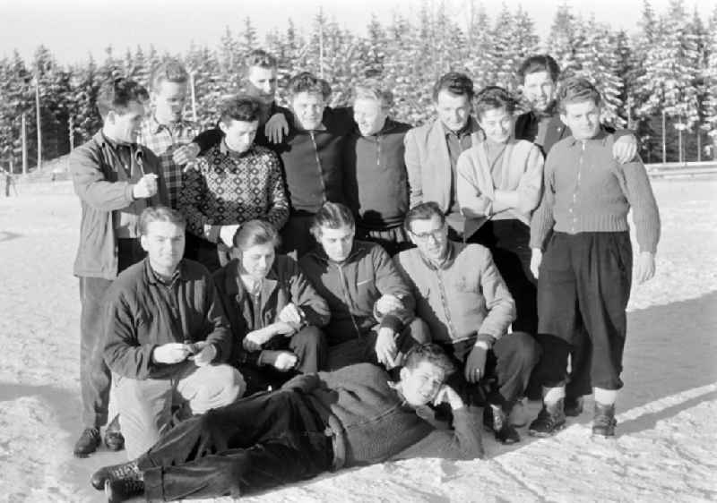 Presentation of current sports fashion - collection the winter season in Altenberg at Erzgebirge, Saxony on the territory of the former GDR, German Democratic Republic