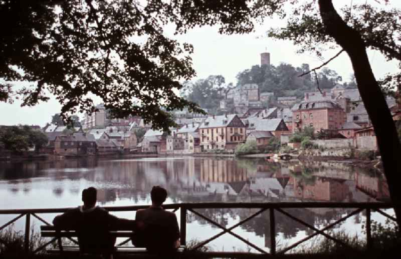 Town pond in Bad Lobenstein, Thuringia in the area of the former GDR, German Democratic Republic