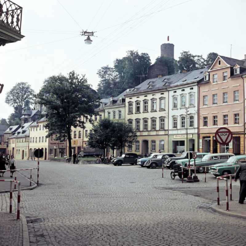 House facades at the road Markt in Bad Lobenstein, Thuringia in the area of the former GDR, German Democratic Republic