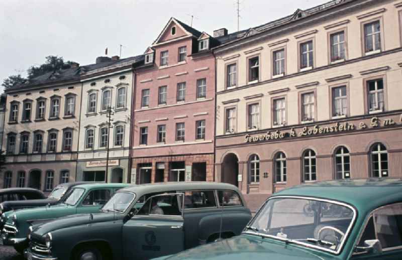 House facades with shop windows in Bad Lobenstein, Thuringia in the area of the former GDR, German Democratic Republic