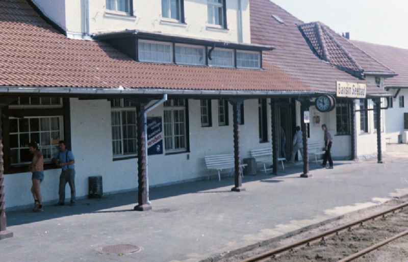 Station area of the Deutsche Reichsbahn on street Bansin Bahnhof in Bansin on the island of Usedom, Mecklenburg-Western Pomerania on the territory of the former GDR, German Democratic Republic
