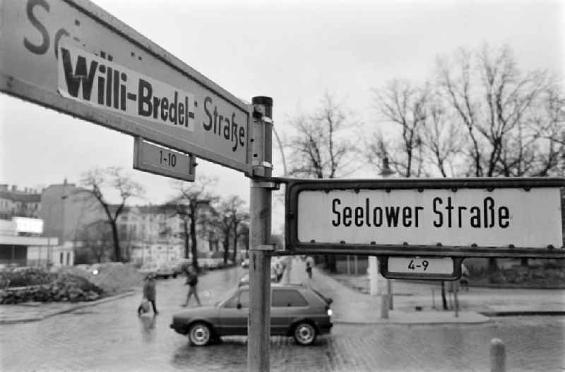 Schivelbeiner Strasse formerly Willi-Bredel-Strasse on the corner of the street Seelower Strasse in Berlin Prenzlauer Berg