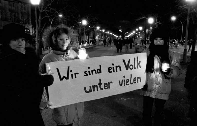 Chain of lights against xenophobia in the district Mitte in Berlin