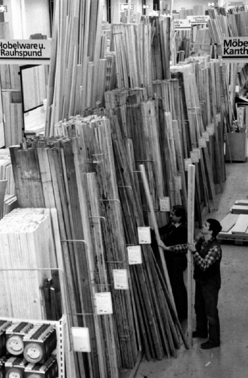Shop fittings of a hardware store - trade ' Holzmarkt Possling ' on street Eldenaerstrasse in the district Friedrichshain in Berlin, the former capital of the GDR, German Democratic Republic