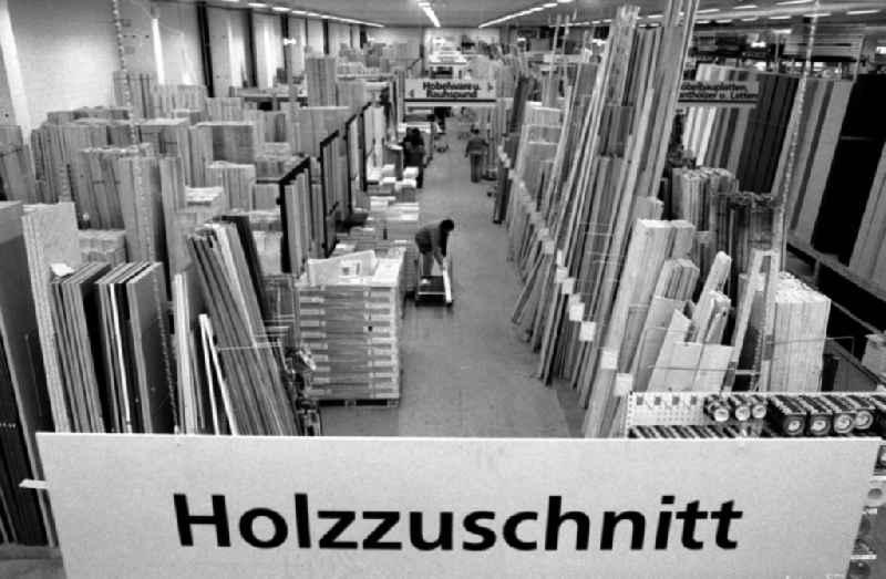 Shop fittings of a hardware store - trade ' Holzmarkt Possling ' on street Eldenaerstrasse in the district Friedrichshain in Berlin, the former capital of the GDR, German Democratic Republic