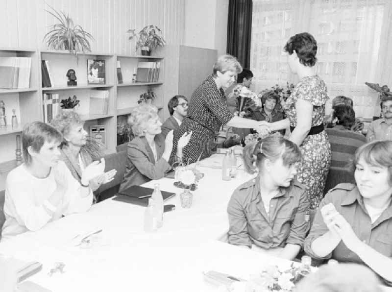Pedagogical Council with Gen. Margot Honecker at the Scholochow OS Oberschule in Berlin - Marzahn in the territory of the former GDR, German Democratic Republic