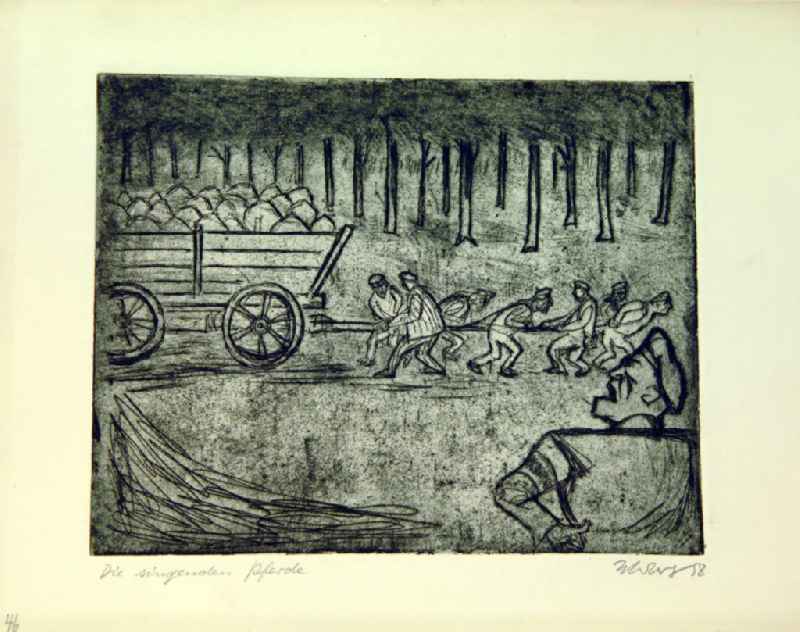 Grafik von Herbert Sandberg '46 Die singenden Pferde' aus dem Zyklus 'Der Weg' mit 7