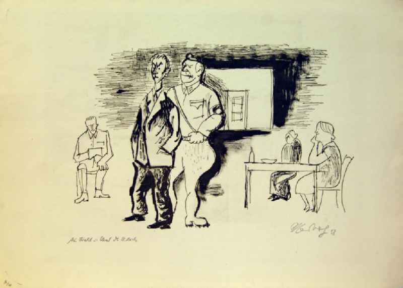 Grafik von Herbert Sandberg 'Aus 'Furcht und Elend'' aus dem Jahr 1958, 20,0x30,0cm Lithographie, handsigniert, 16/2
