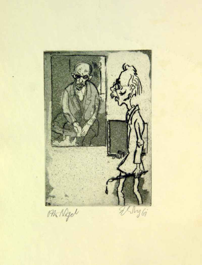 Grafik von Herbert Sandberg über Otto Nagel (*27.09.1894 †12.07.1967) 'Otto Nagel' aus dem Jahr 1961, 16,5x11,5cm Aquatinta, handsigniert, 28/5