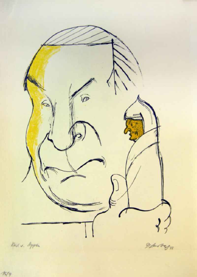 Grafik von Herbert Sandberg über den Bühnenbildner Karl von Appen (*12.05.1900 †22.08.1981) 'Karl von Appen' aus dem Jahr 1958, 32,5x23,