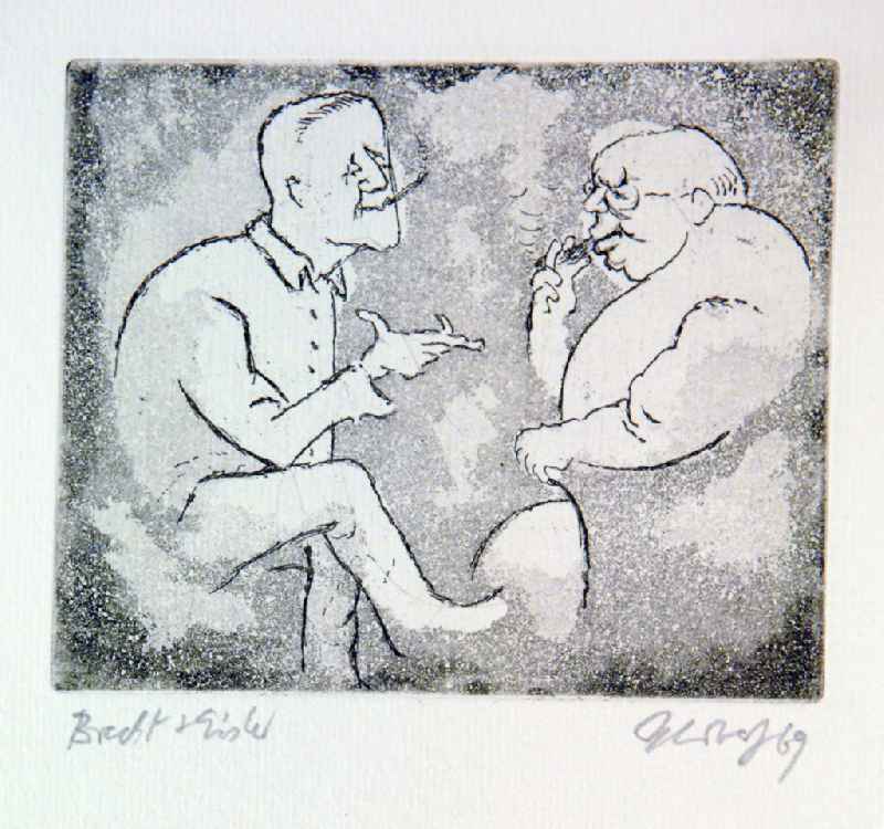 Grafik von Herbert Sandberg über Bertolt Brecht (*10.02.1898 †14.08.1956) und Hanns Eisler (*06.07.1898 †06.09.1962) 'Brecht und Eisler' aus dem Jahr 1969, 10,