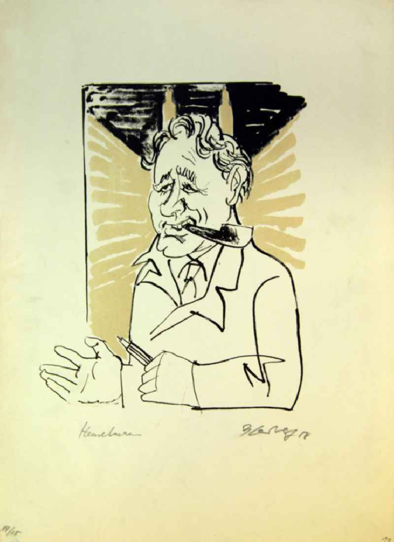 Grafik von Herbert Sandberg über den Architekten Hermann Henselmann (*03.02.1905 †19.01.1995) 'Hermann Henselmann' aus dem Jahr 1958, 26,0x21,