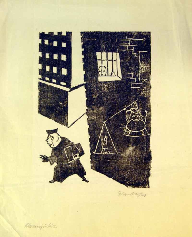 Grafik von Herbert Sandberg 'Klassenjustiz' aus dem Jahr 1949, 28,5x2