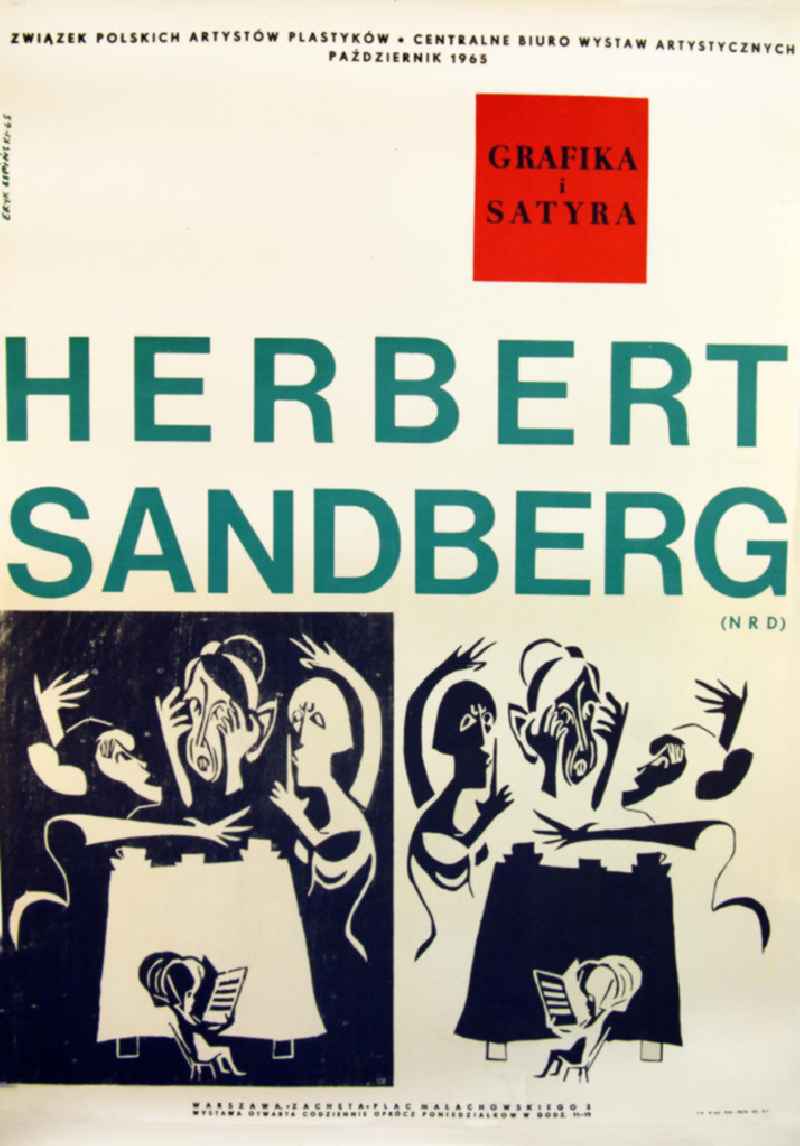 Plakat der Ausstellung 'Grafika i satyra, Herbert Sandberg (NRD)' im Oktober 1965 Biuro Wystaw Artystycznych, 48,5x63,