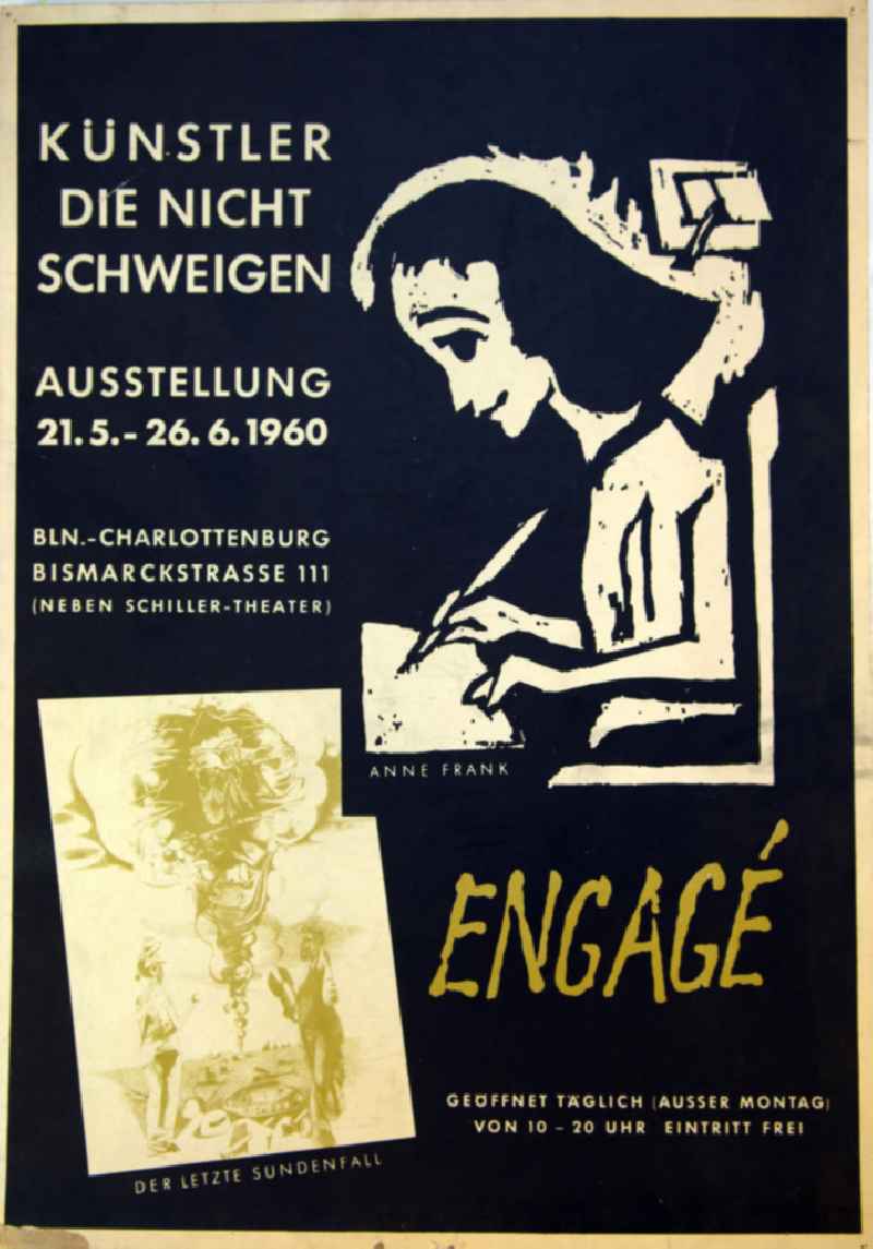 Plakat der Ausstellung 'Künstler, die nicht schweigen, Engagé' über Herbert Sandberg vom 21.05.-26.06.1960 in Berlin-Charlottenburg, 40,
