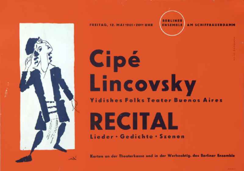Plakat von Herbert Sandberg 'Cipé Lincovsky, Yidishes Folks Theater Buenos Aires' aus dem Jahr 1961, 83,
