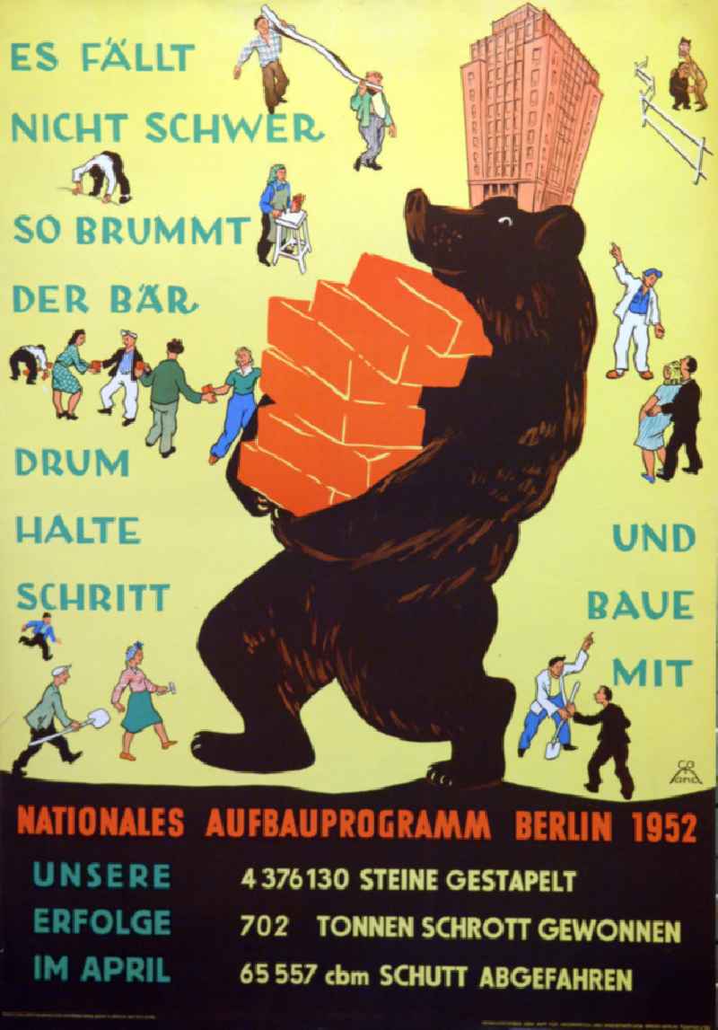 Plakat von Herbert Sandberg 'Nationales Aufbauprogramm Berlin 1952' aus dem Jahr 1952, 59,3x84,