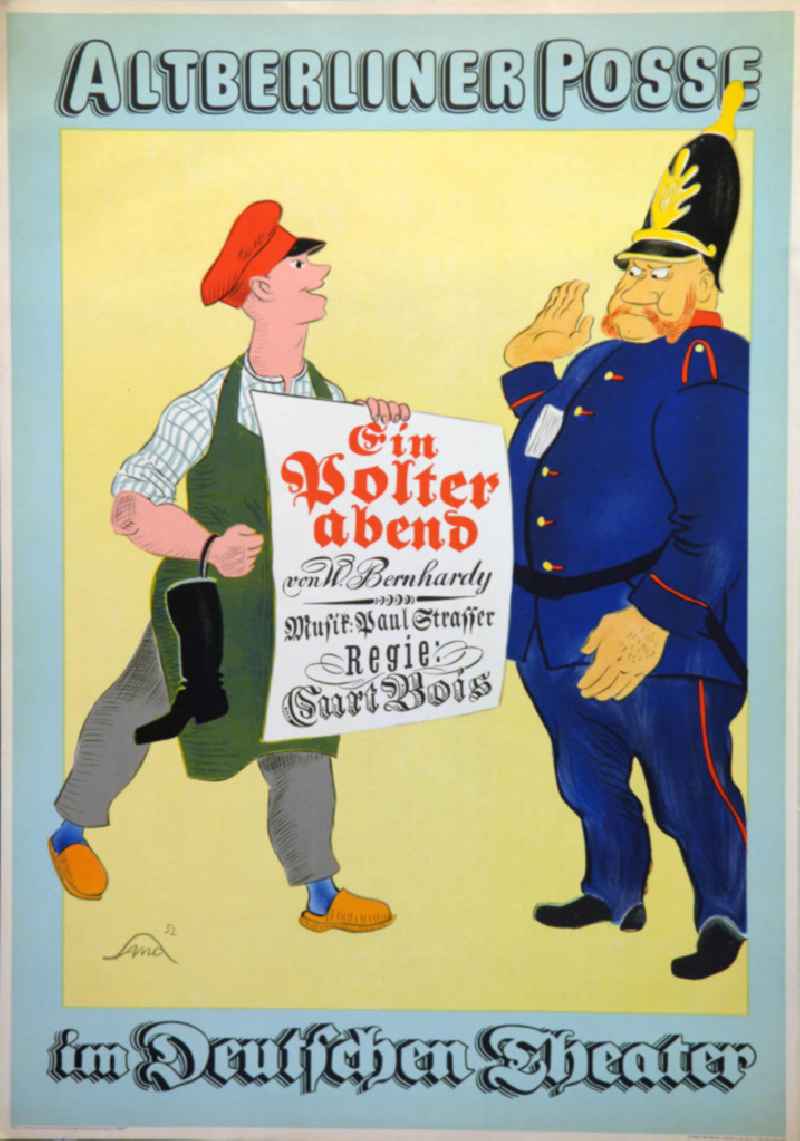 Plakat von Herbert Sandberg 'Altberliner Posse' (im Deutschen Theater) aus dem Jahr 1952, 59,2x84,