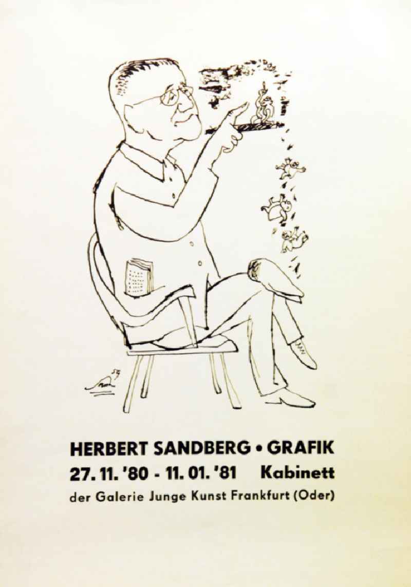 Plakat der Ausstellung 'Herbert Sandberg Grafik' vom 27.11.1980-11.01.1981 Kabinett der Galerie Junge Kunst Frankfurt (Oder), 42,