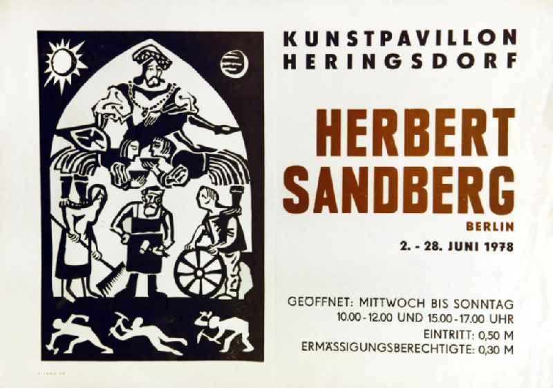 Plakat der Ausstellung 'Herbert Sandberg Berlin' vom 02.-28.06.1978 Kunstpavillon Heringsdorf, 61,0x43,