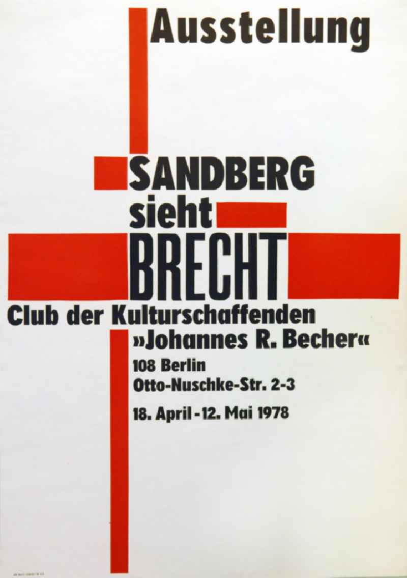 Plakat der Ausstellung 'Sandberg sieht Brecht' über Herbert Sandberg vom 18.04.-12.