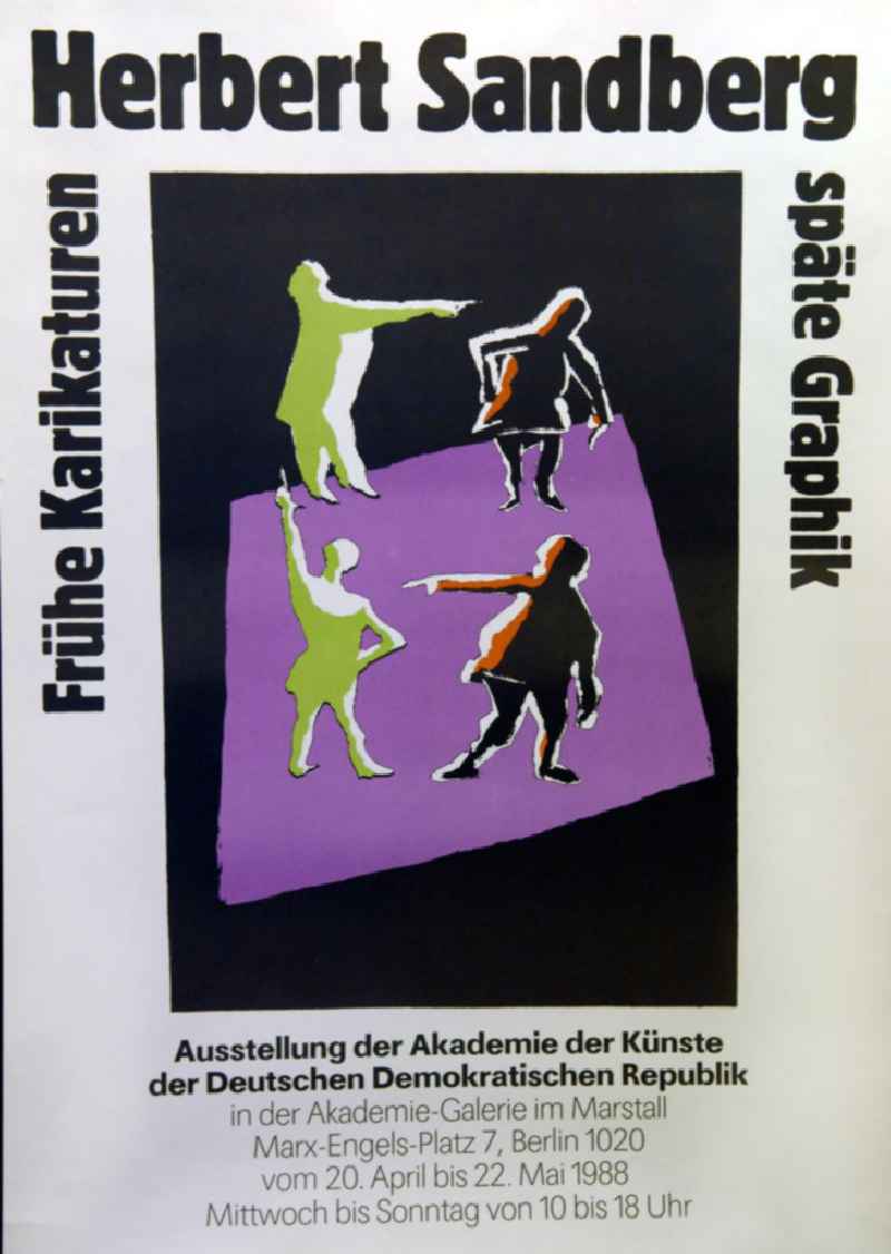 Plakat der Ausstellung 'Herbert Sandberg, frühe Karikaturen, späte Graphik' vom 20.04.-22.