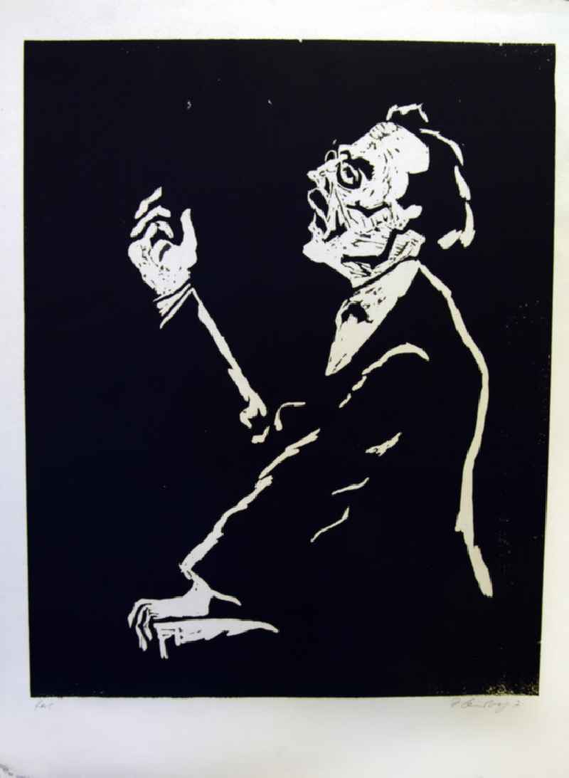 Grafik von Herbert Sandberg über Karl Liebknecht (*13.08.1871 †15.01.1919) 'Karl' aus dem Jahr 1971, 39,9x50,1cm Holzschnitt, handsigniert, 5/4