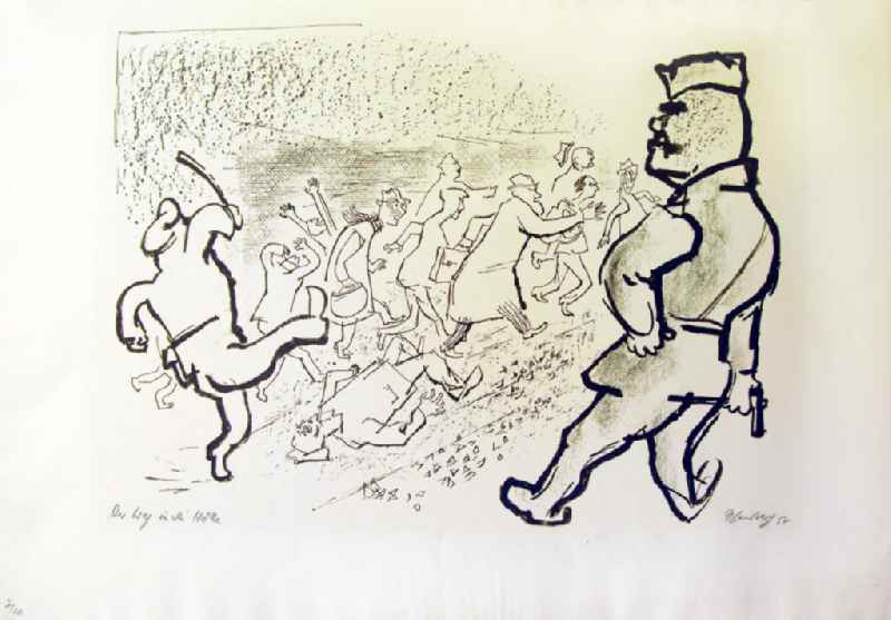 Grafik von Herbert Sandberg 'Der Weg in die Hölle' aus dem Jahr 1957, 43,0x31,0cm Lithographie, handsigniert, 7/2