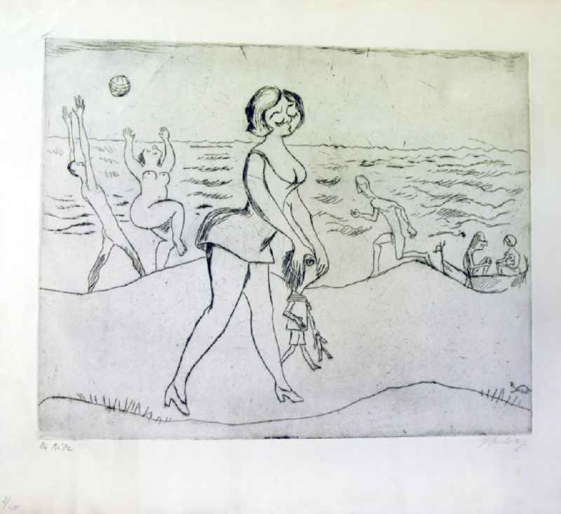 Grafik von Herbert Sandberg 'Die Prüde' aus dem Jahr 1972, 47,3x38,0cm Radierung, handsigniert, 2/2